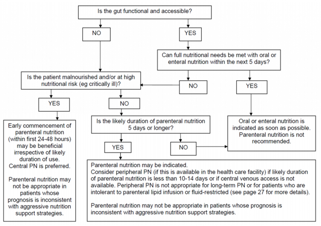 A flow diagram to help guide decision making when parenteral nutrition is being considered
