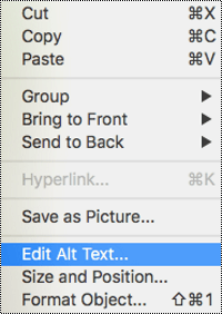 Image demonstrates the right-click context menu with "Edit Alt Text..." selected.