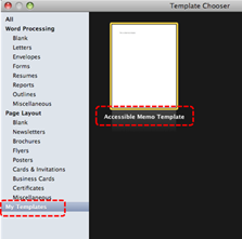 Image demonstrates location of My template option and template icons in Template Chooser dialog.