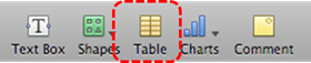 Image demonstrates location of table element in Toolbar.