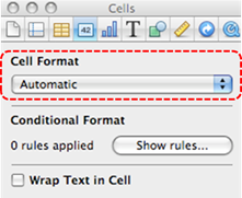 Image demonstrates location of Cell Format section in Inspector dialog.