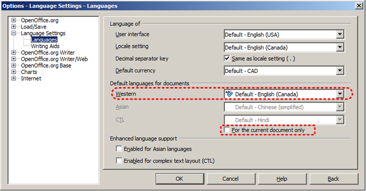 Image demonstrates location of language option in Languages dialog.