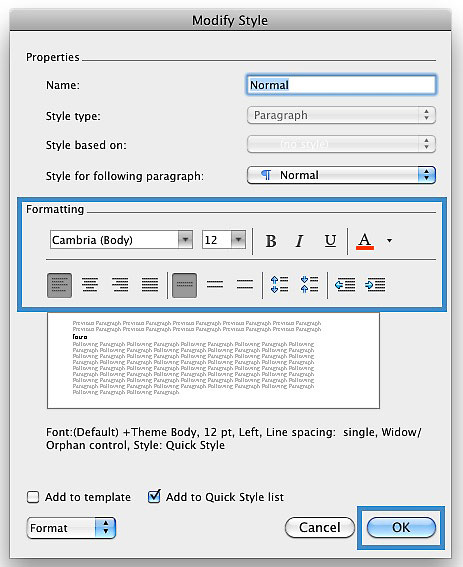 Image demonstrates the changes that can occur in the "Modify Style" dialog box.