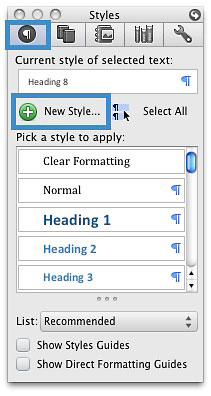 Image locates the New Style button on the Styles box.