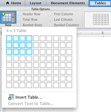 Image demonstrates how to insert a table.