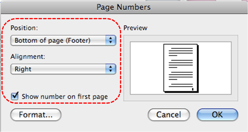 Image demonstrates location of page number charactertistics options in Page Numbers dialog.