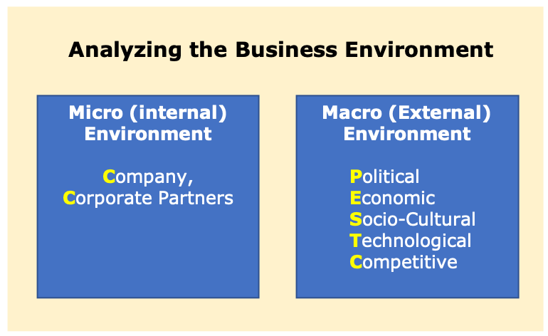 A situation analysis must consider the micro (internal) environment and the macro (external) environment