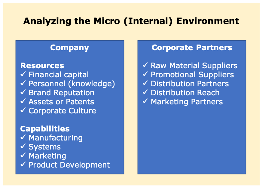 The internal environment consists of the company and corporate partners