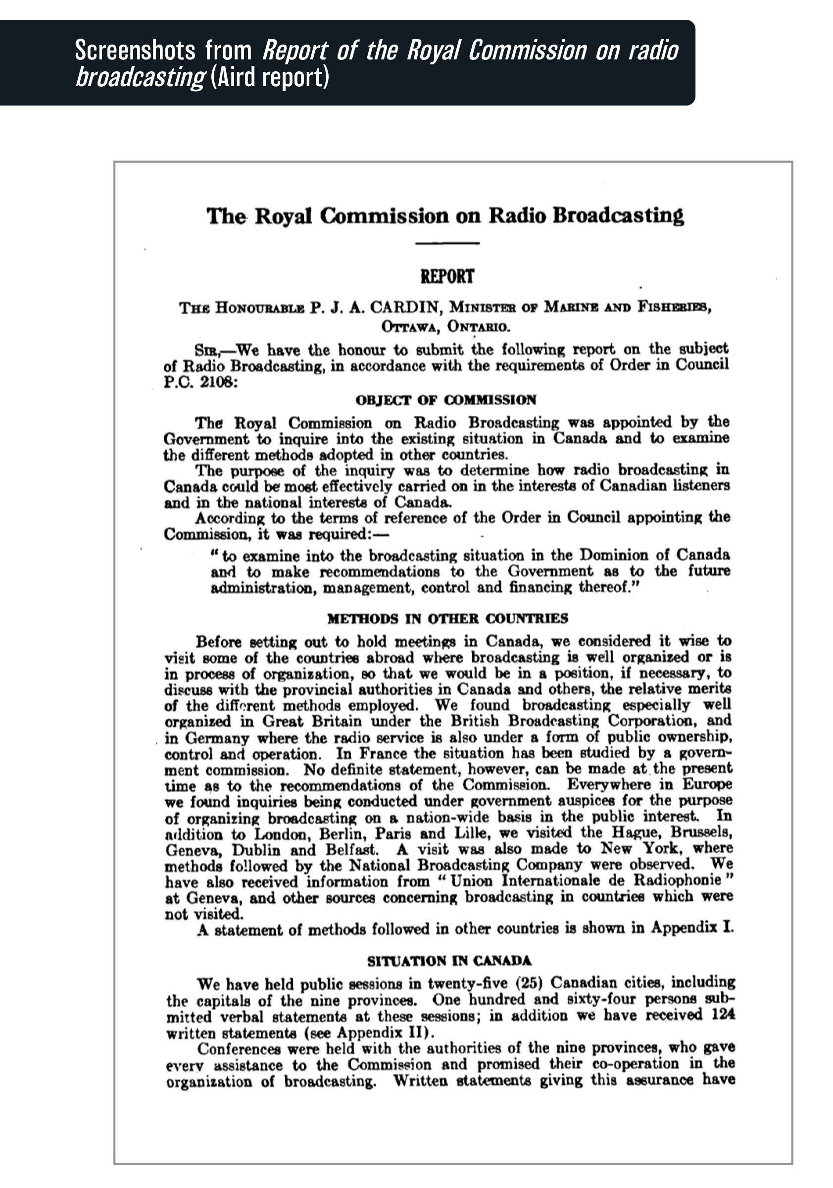 Figure 5.2: Screenshots from Report of the Royal Commission on radio broadcasting (Aird report)
