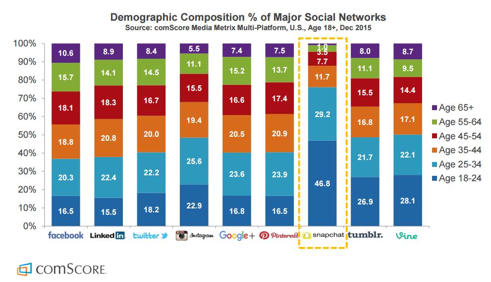 Comscore comparison on social media site based on demographic composition