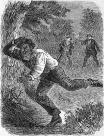 Alfred fleeing from a trader and constable in a forest