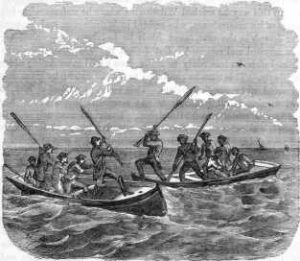 Sketch of sharp contest with pursuers on waters