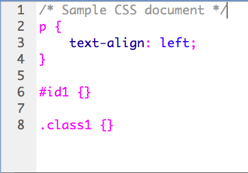 Screenshot: sample CSS document