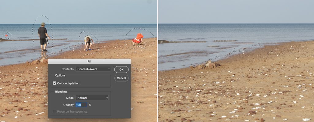 Screenshot of Adobe Photoshop's Content Aware Fill feature