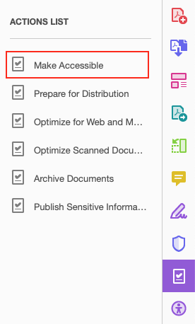 Image demonstrates location of the "make accessible" option under the Action Wizard pane.