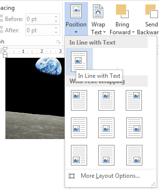 Image demonstrates location of the In Line with Text position option