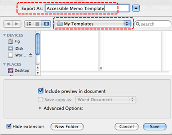 Image demonstrates location of Export As box and save location drop-down menu.
