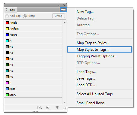 Image demonstrates where the “Map Style to Tags” is located in the Tags pane.