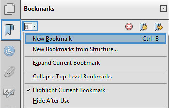 Image locates “new bookmarks” in the bookmark panel.