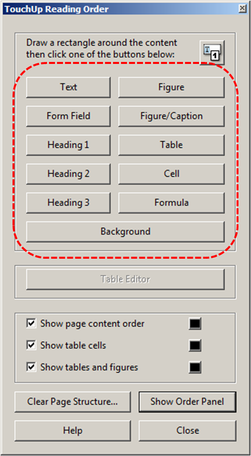 Image demonstrates the location of the buttons for selecting the tag type.