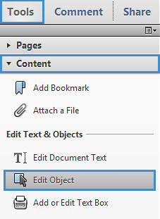 Image locates “Edit object” in the tool bar drop down menu.