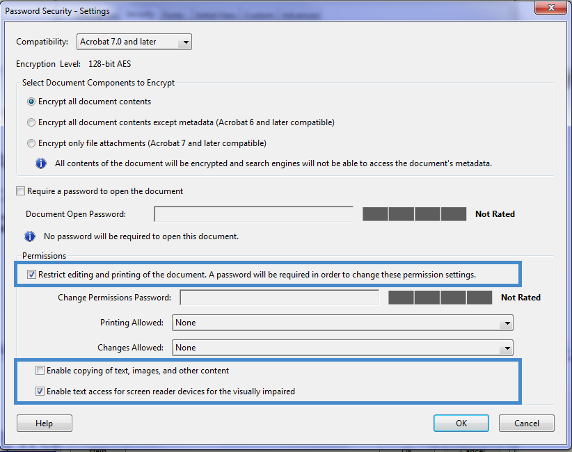 Image of changes that should occur in the password security dialog box
