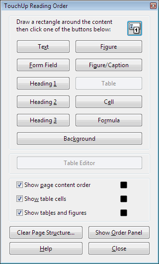 Image of touch up reading order dialog box