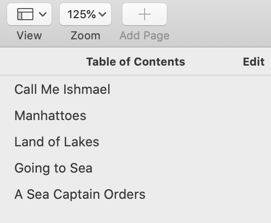 Apple Pages Table of Contents Palette