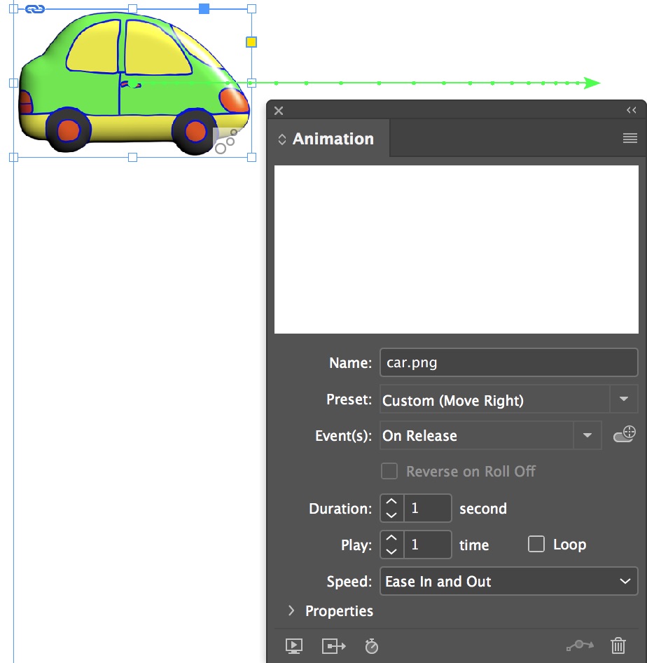 Screen capture of Animation panel in InDesign software