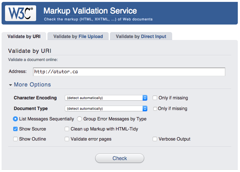 W3C Markup Validation Service opening screen
