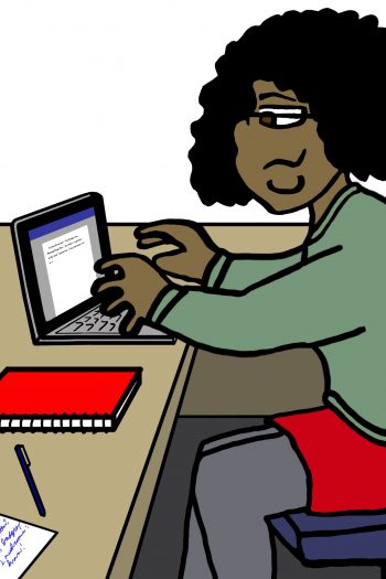 Cover Art shows a person typing on a laptop